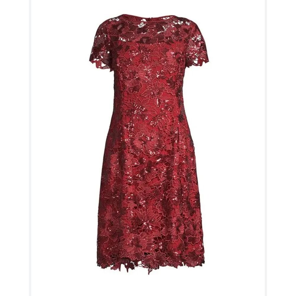 Shani Sequin Lace burgundy holiday dress, festive, Christmas party, size 4
